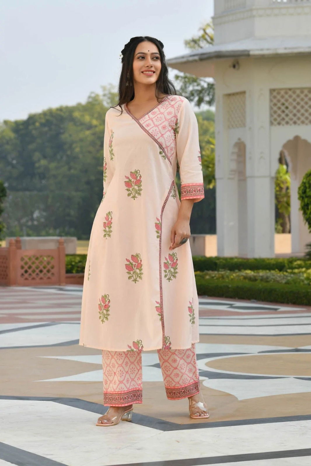  RX47 Aaheli Pink Printed Cotton Kurti With Bottom Dupatta